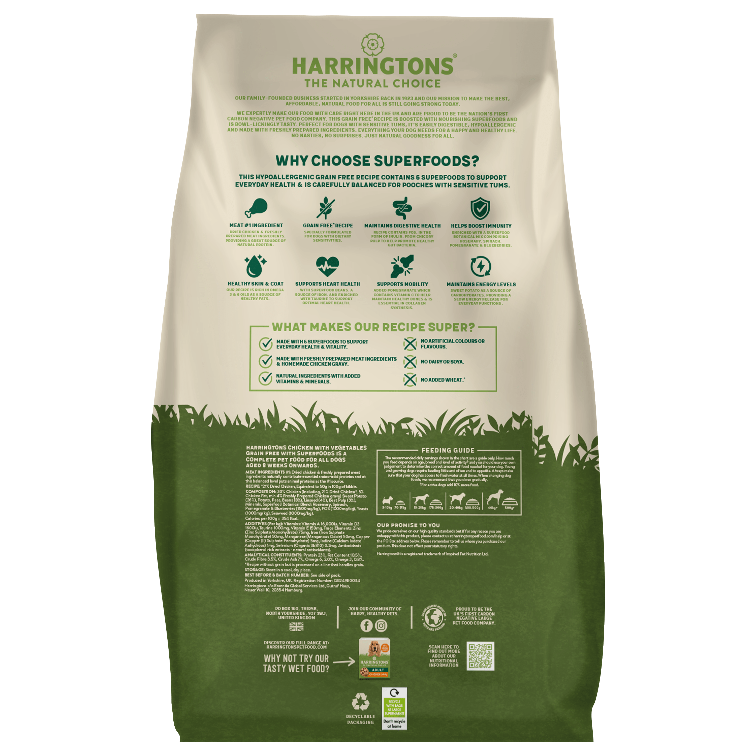 Harringtons Superfoods Grain-Free Dry Adult Dog Food Chicken & Vegetab ...