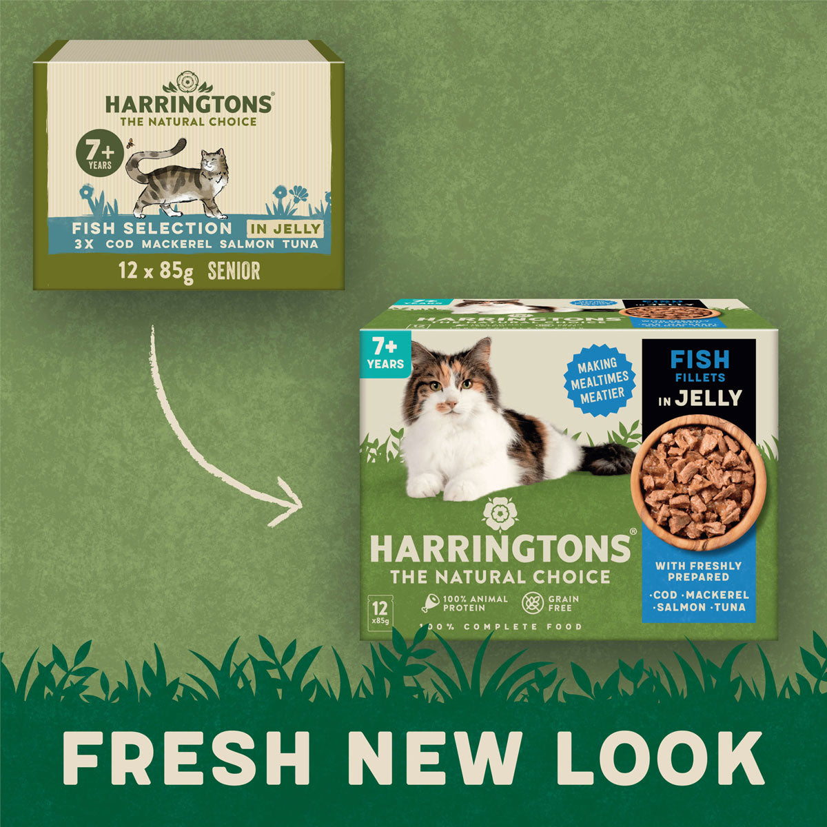 Complete Senior Grain Free Fish Selection in Jelly Cat Food Bundle 72x Harringtons Pet Food